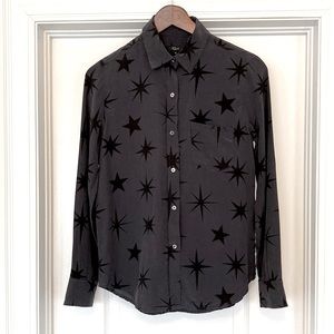 Rails Kate Long Sleeve Button Up Silk Shirt / Blouse Charcoal Constellations XS
